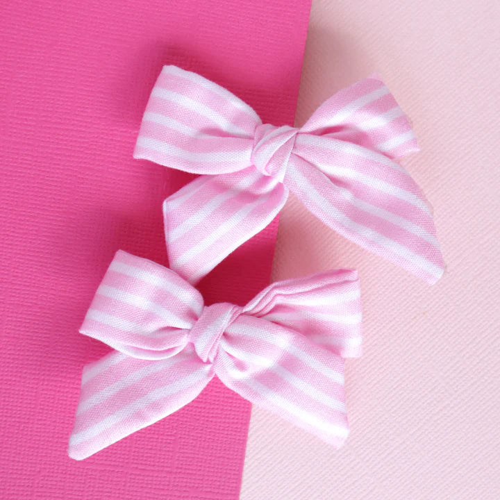 Pink Striped Bow Hair Clips