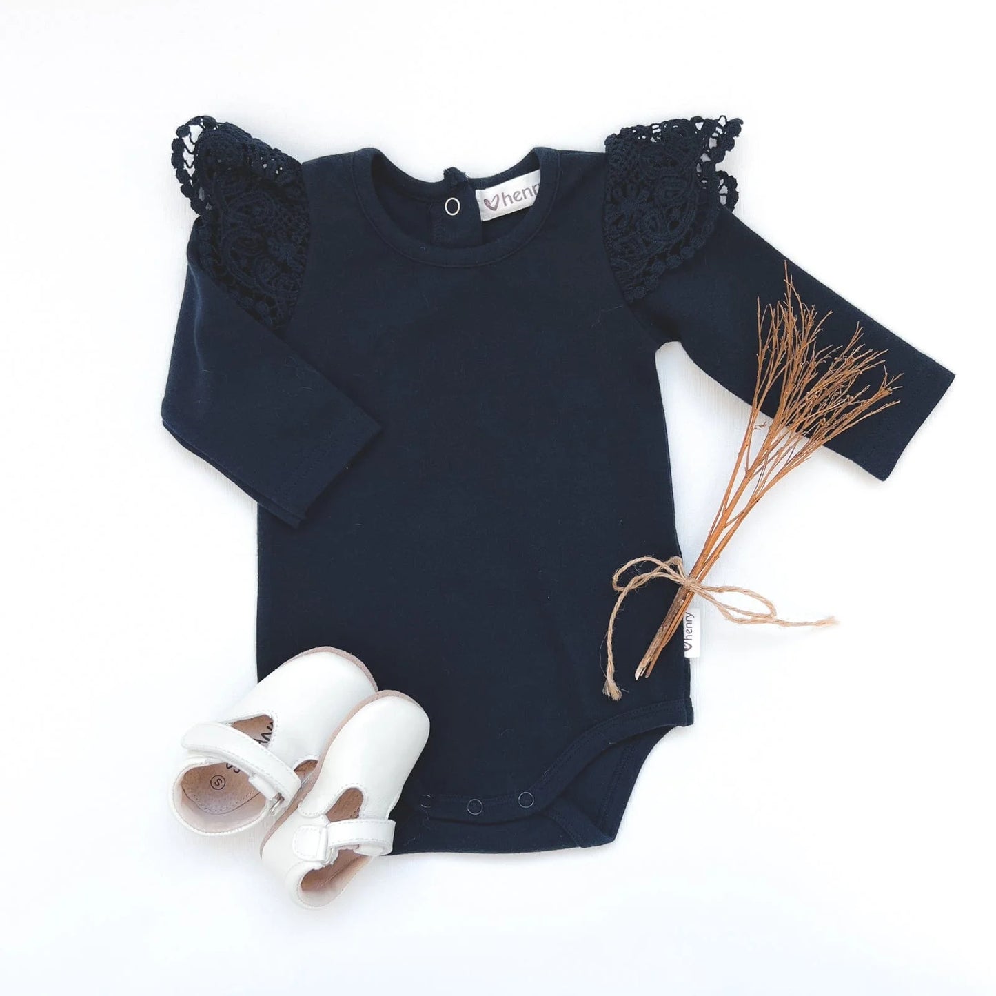 Lace Sleeve Romper- Navy