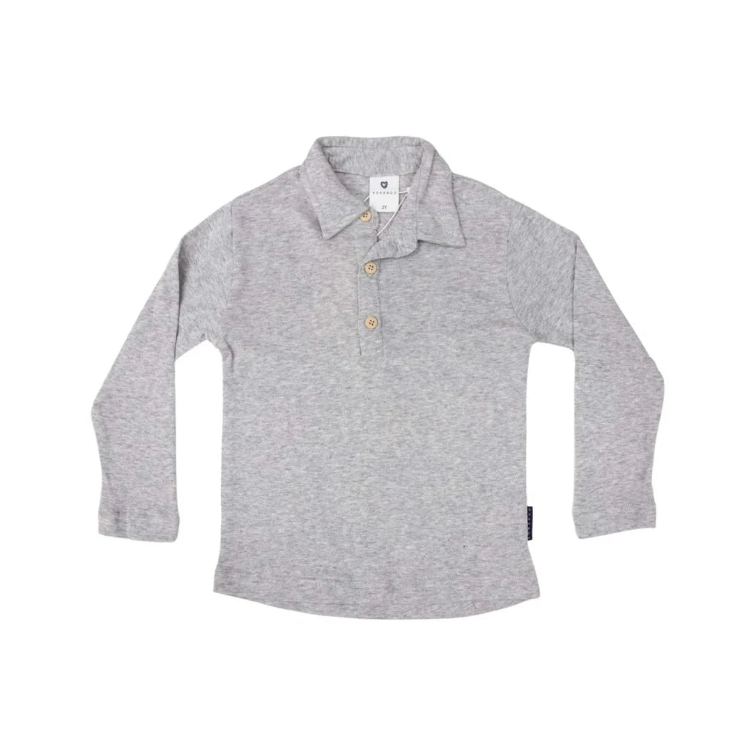 Cotton Modal Long Sleeve Polo- Grey Marle