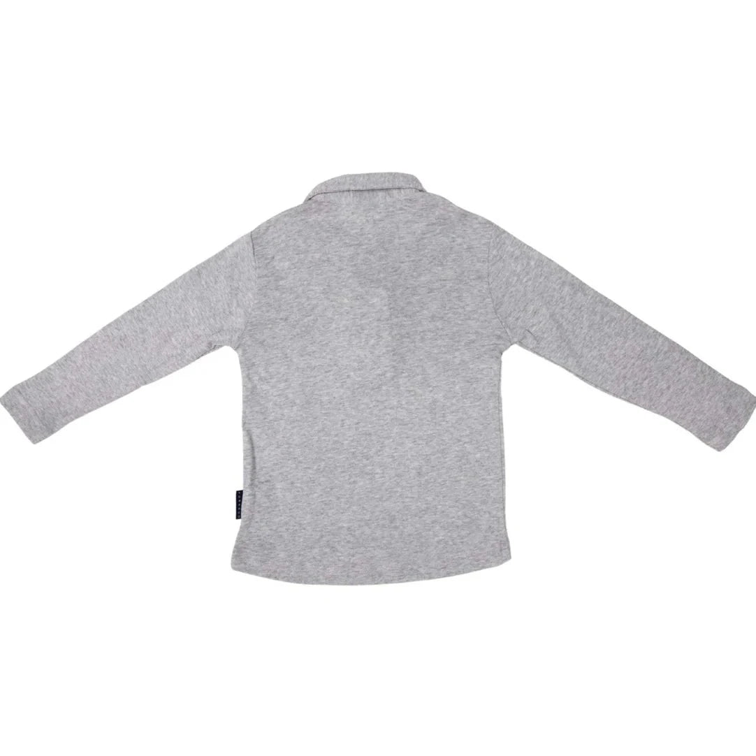 Cotton Modal Long Sleeve Polo- Grey Marle