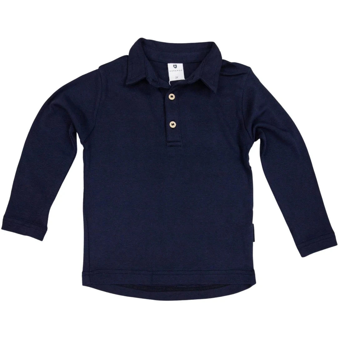 Cotton Modal Long Sleeve Polo- Navy