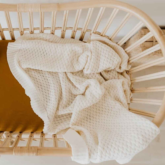 Diamond Knit Organic Baby Blanket- Cream