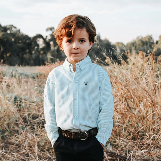 Long Sleeve Dress Shirt- Green Pinstripe