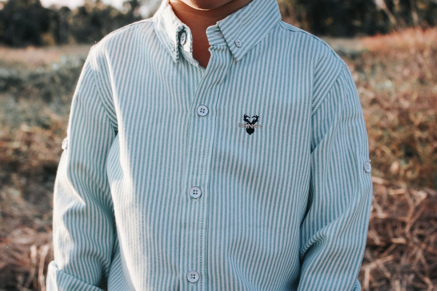 Long Sleeve Dress Shirt- Green Pinstripe