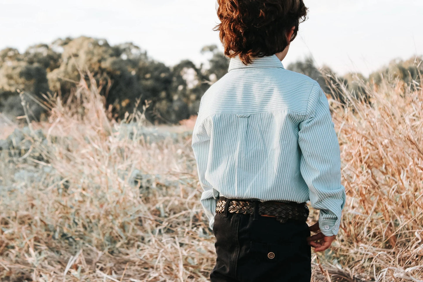 Long Sleeve Dress Shirt- Green Pinstripe