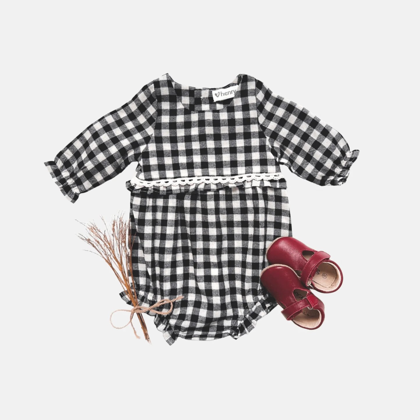 Long Sleeve Nora Playsuit- Black Check