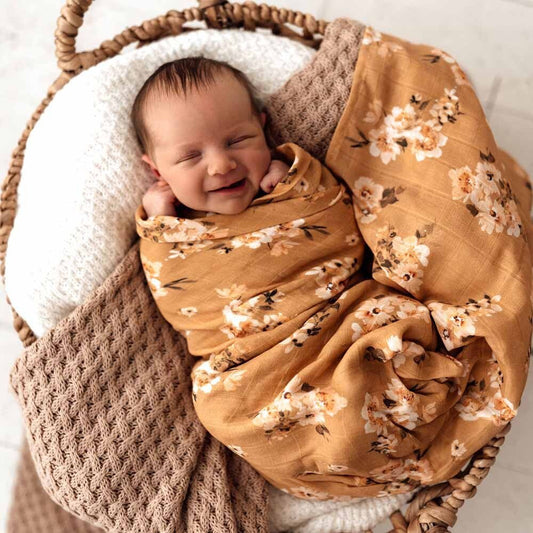 Organic Muslin Wrap- Golden Flower
