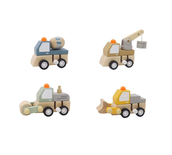 Wooden Wind-Up Construction Trucks