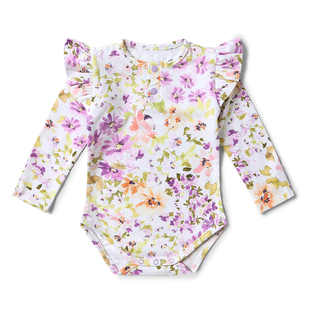 Isla Long Sleeve Organic Bodysuit With Frill