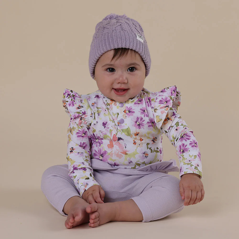 Isla Long Sleeve Organic Bodysuit With Frill