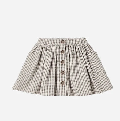 Girls Full Button Skirt- Beige Gingham