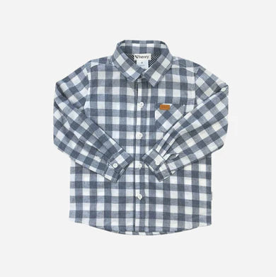Boys Oxford Long Sleeve Dress Shirt- Large Blue Check