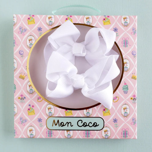 Mon Coco Hair Bows 2 Pack- White