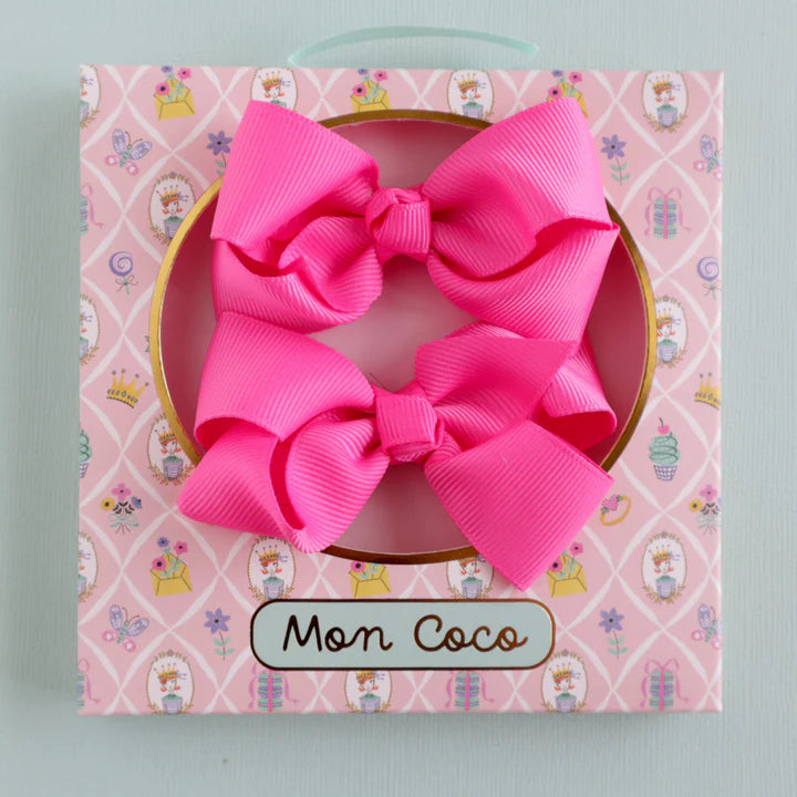 Mon Coco Hair Bows 2 Pack- Hot Pink