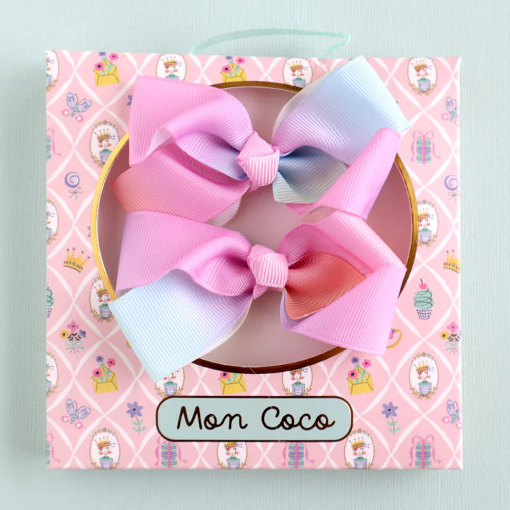 Mon Coco Hair Bows 2 Pack- Pastel Rainbow