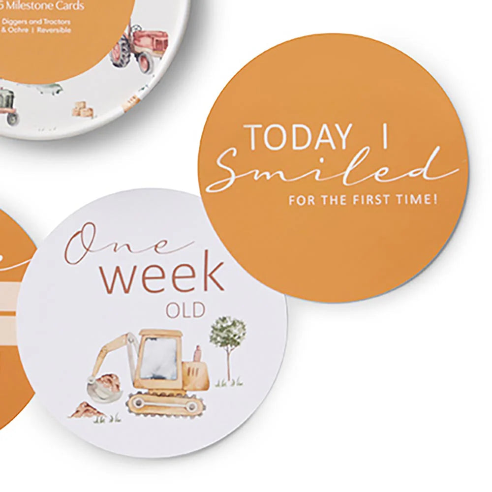 Milestone Cards Reversible- Diggers & Tractors