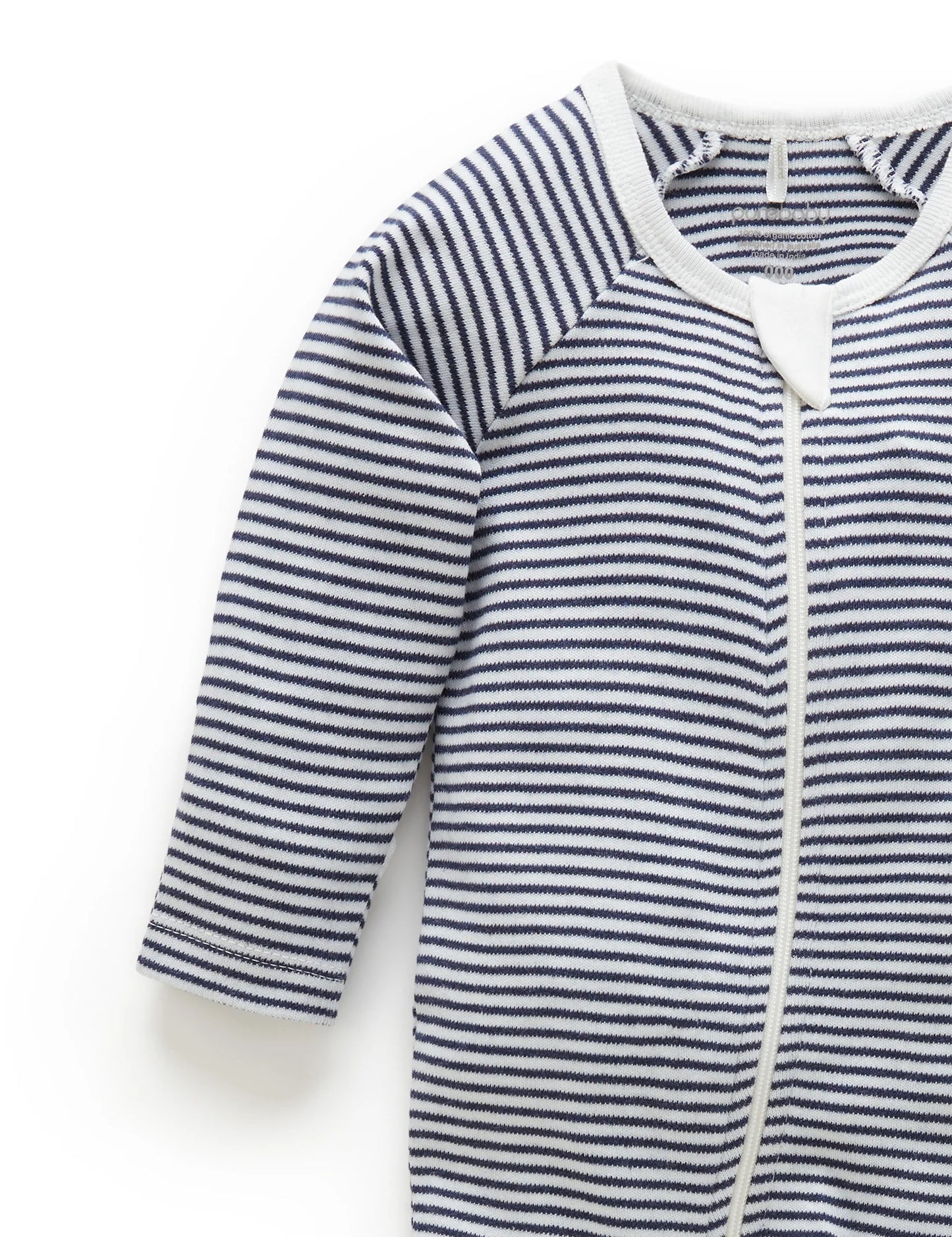 Zip Growsuit- Navy Melange Stripe