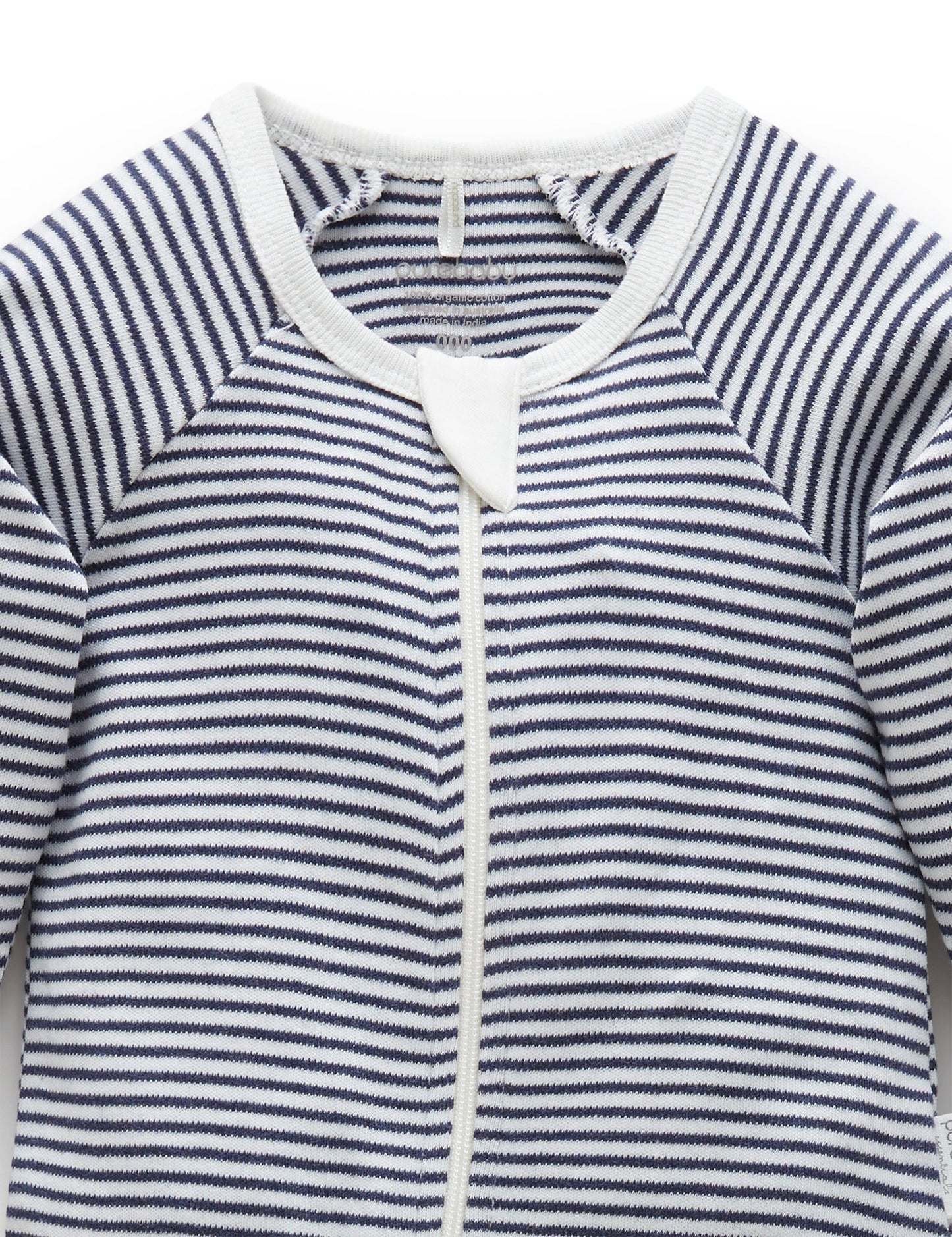 Zip Growsuit- Navy Melange Stripe