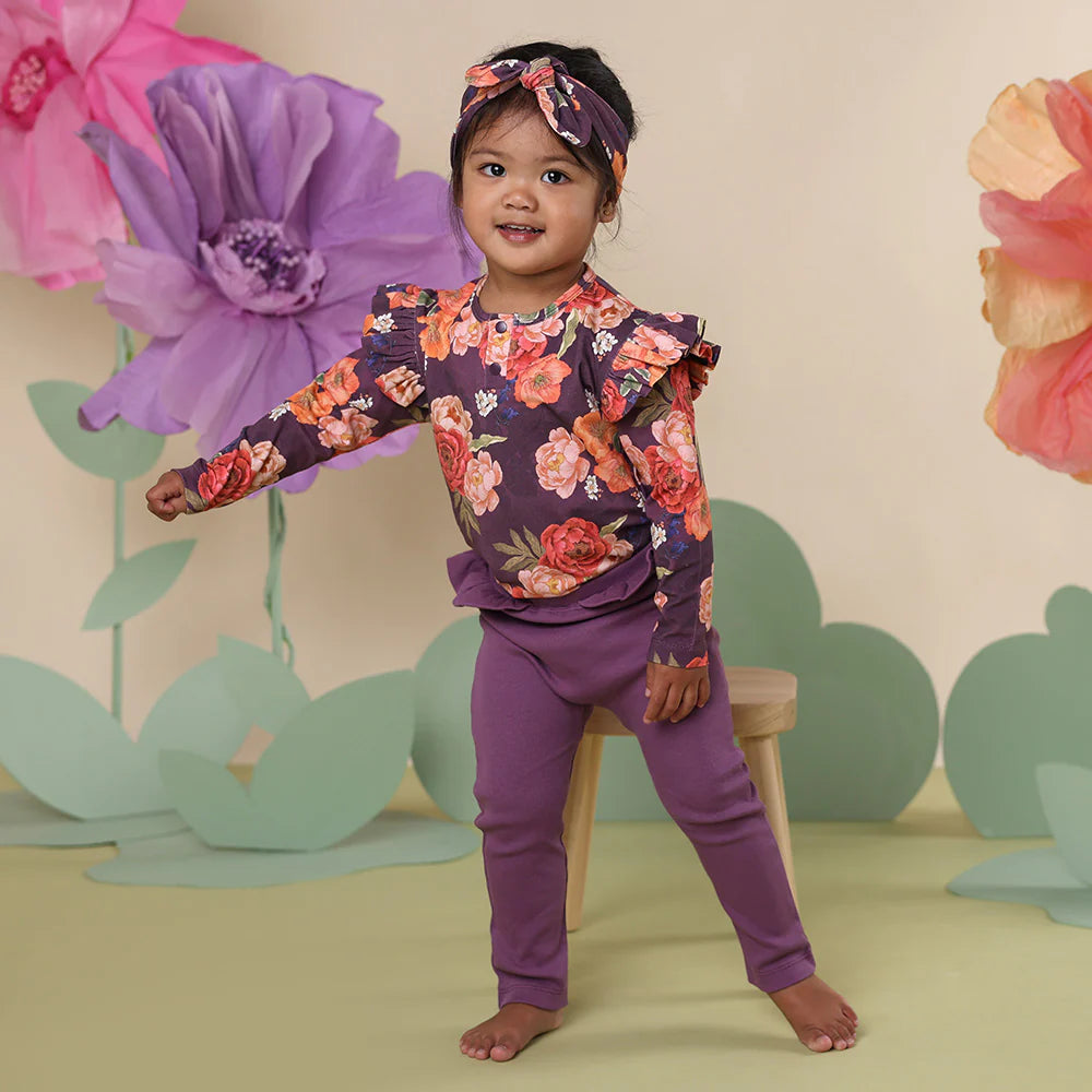 Organic Pants With Frill- Mulberry
