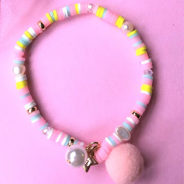 Bracelet with Pom Pom and Pearl- Pastel