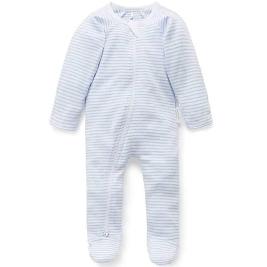 Zip Growsuit- Pale Blue Stripe