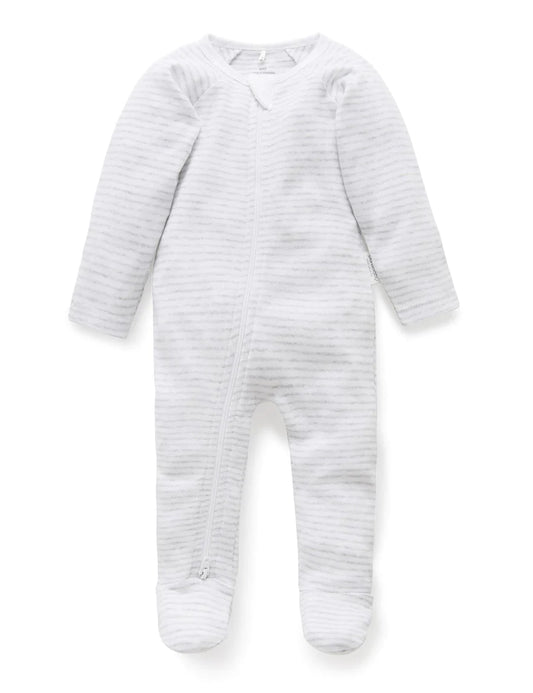 Zip Growsuit- Pale Grey Stripe