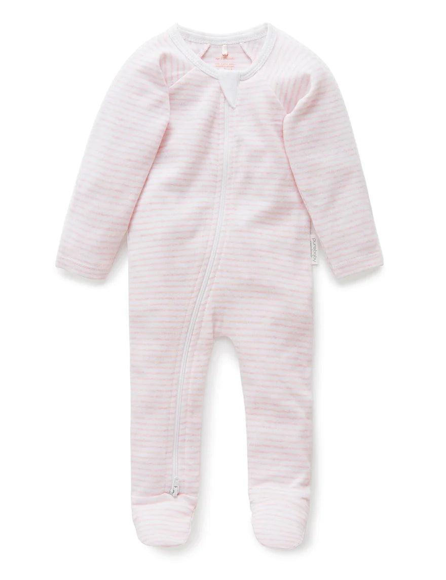 Zip Growsuit- Pale Pink Stripe