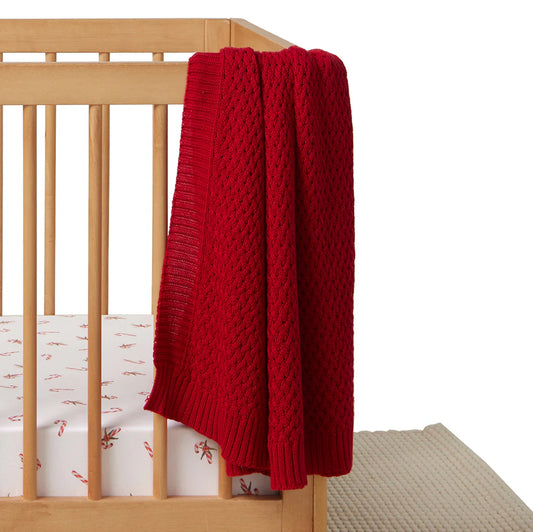 Diamond Knit Organic Baby Blanket- Red