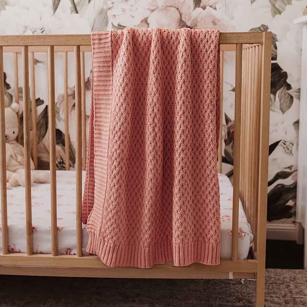 Diamond Knit Organic Baby Blanket- Rosa