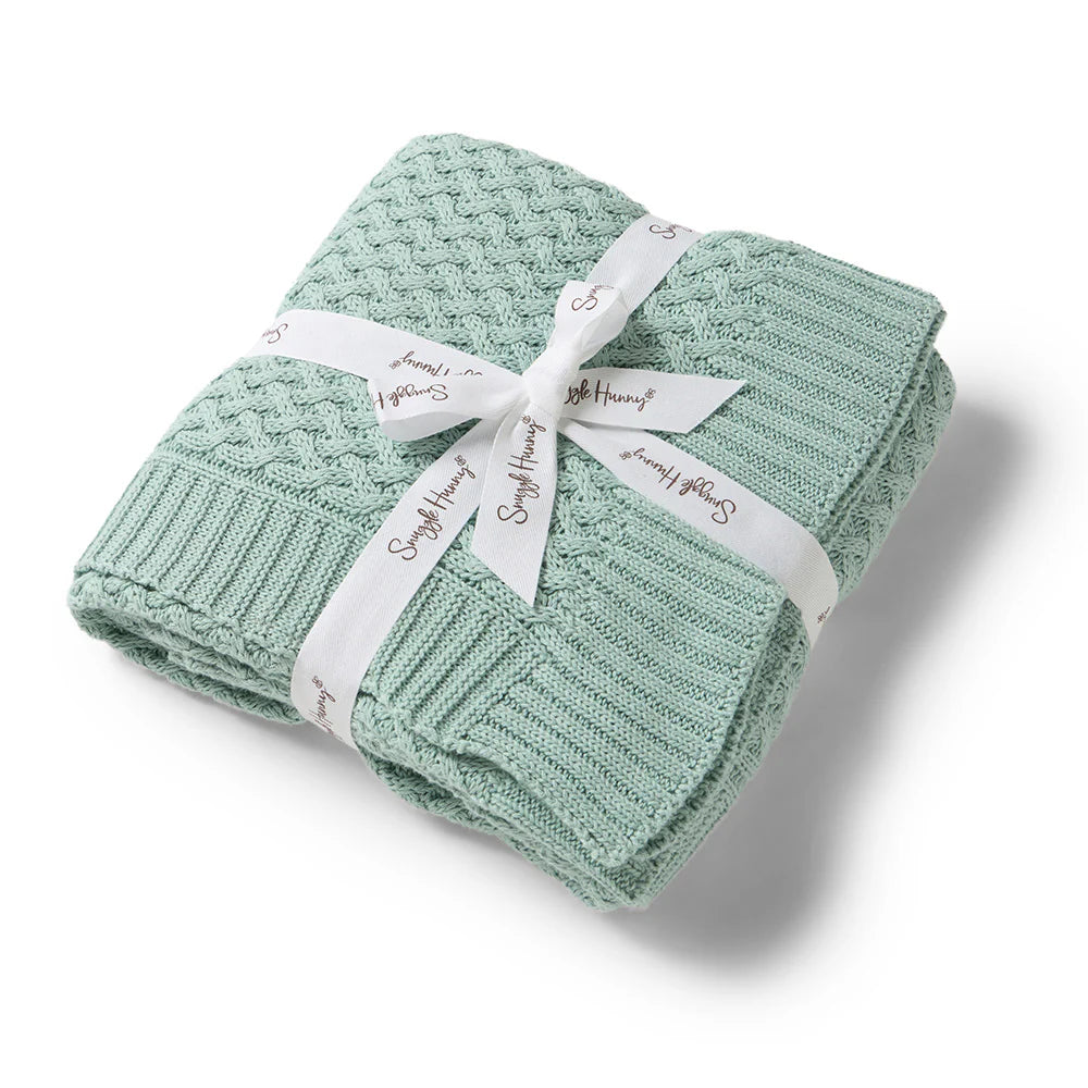 Diamond Knit Organic Baby Blanket- Sage