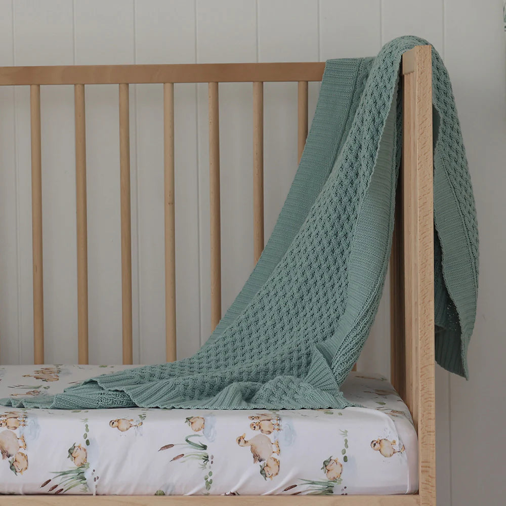 Diamond Knit Organic Baby Blanket- Sage