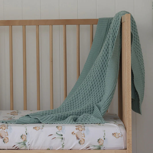 Diamond Knit Organic Baby Blanket- Sage