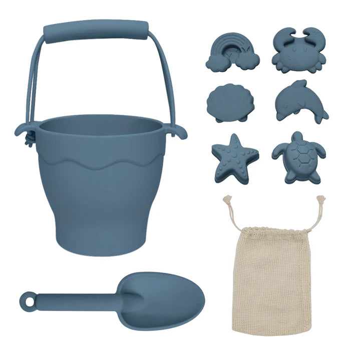 Silicone 8pcs Bucket & Spade Set- Steel Blue