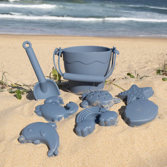 Silicone 8pcs Bucket & Spade Set- Steel Blue