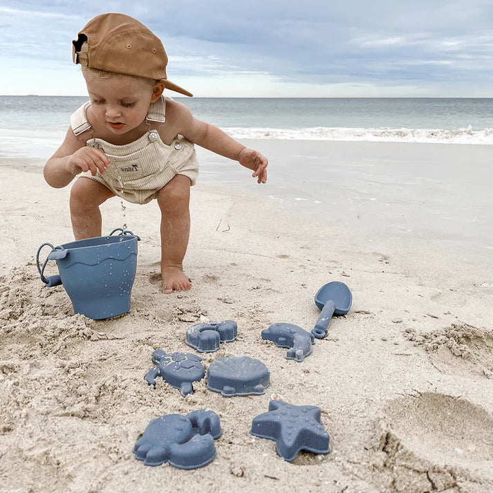 Silicone 8pcs Bucket & Spade Set- Steel Blue