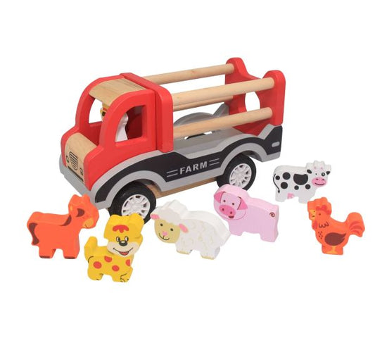 Wooden Pullback Farm Truck With Animals