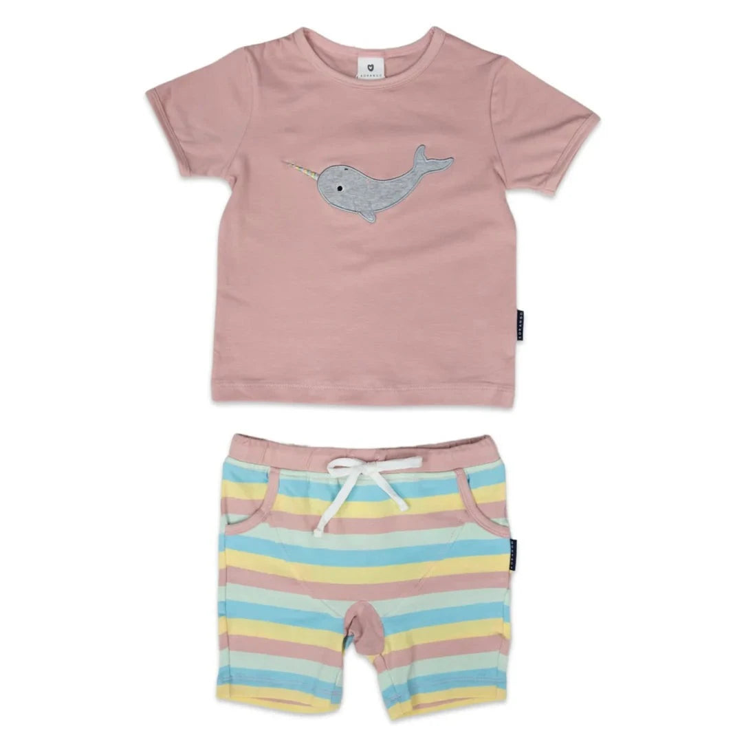 Lounge Top & Short Set- Narwhal Print Pink