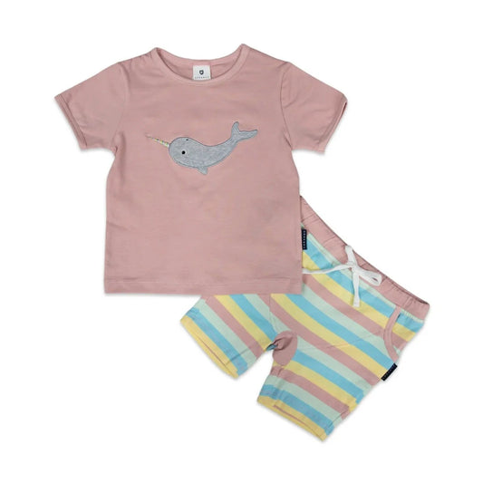 Lounge Top & Short Set- Narwhal Print Pink