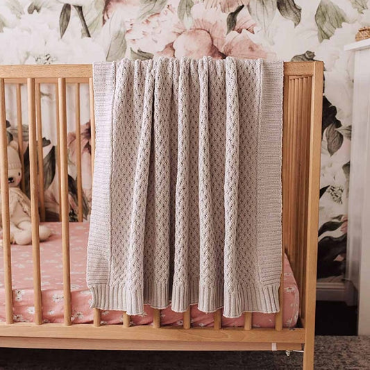 Diamond Knit Organic Baby Blanket- Warm Grey